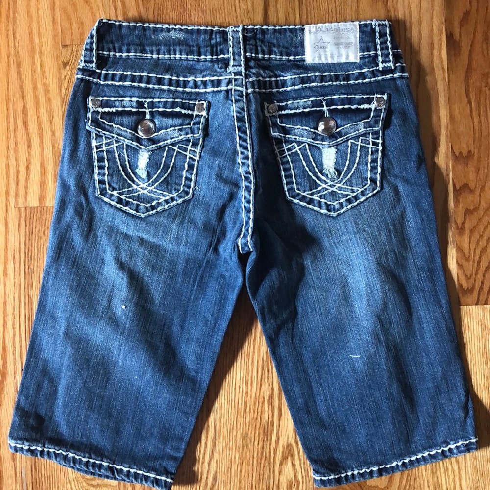 🔴 CLEARANCE 🩳 LA IDOL RIPPED DESTROYED DISTRESSED LONG JEAN BERMUDA SHORTS Sz 3 - Picture 2 of 10